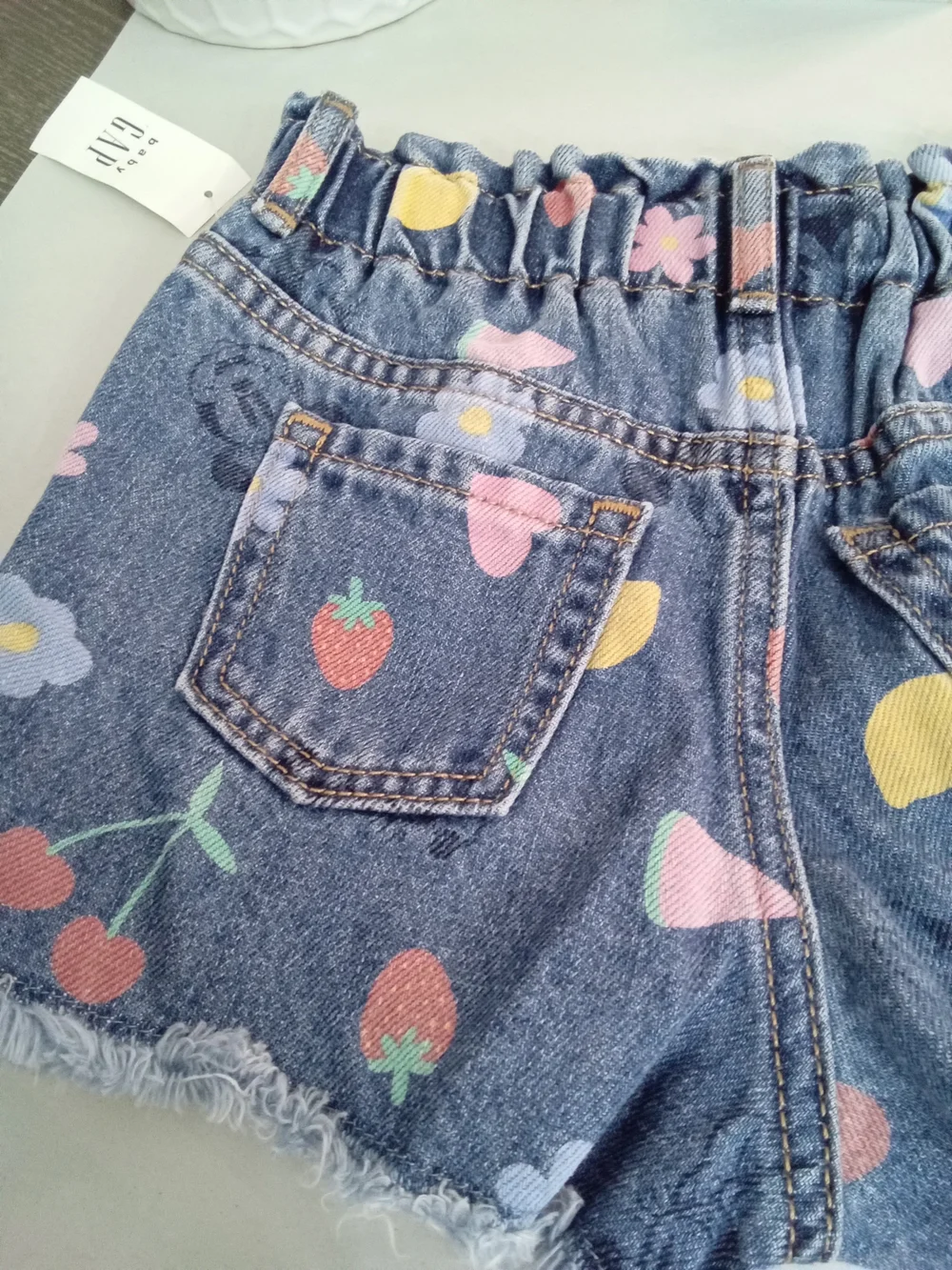 Baby Gap Girls Fruit Floral Denim Shorts Frayed Hem NWT